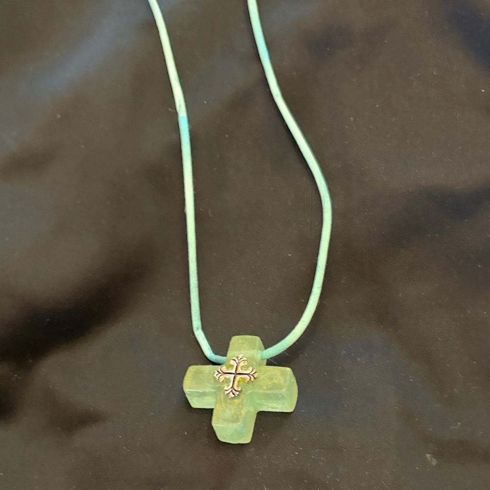 Green Cross Pendant Necklace